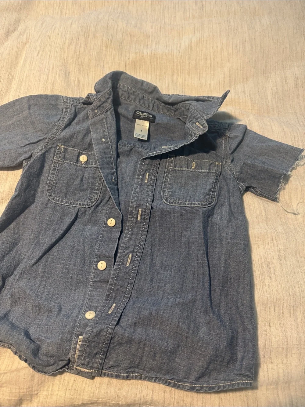 OshKosh B'gosh Short Sleeve Denim-Look Button Down Shirt - Blue